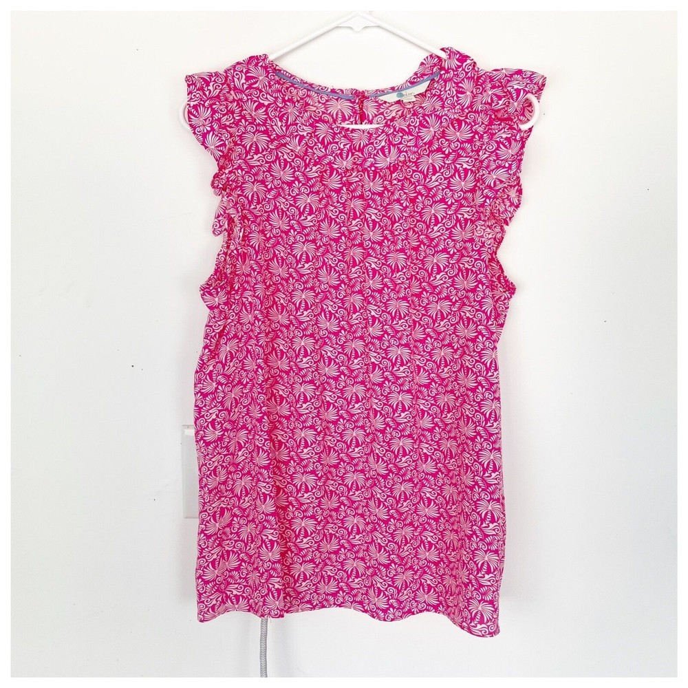Boden Top Women 10 Pink Floral Ruffled Tunic Sleeveless Fairy Helen Pullover